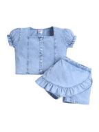 Girls Top & Skort Co-ord Set, Puff Sleeve Wrap Skort Party & Casual Clothing Set