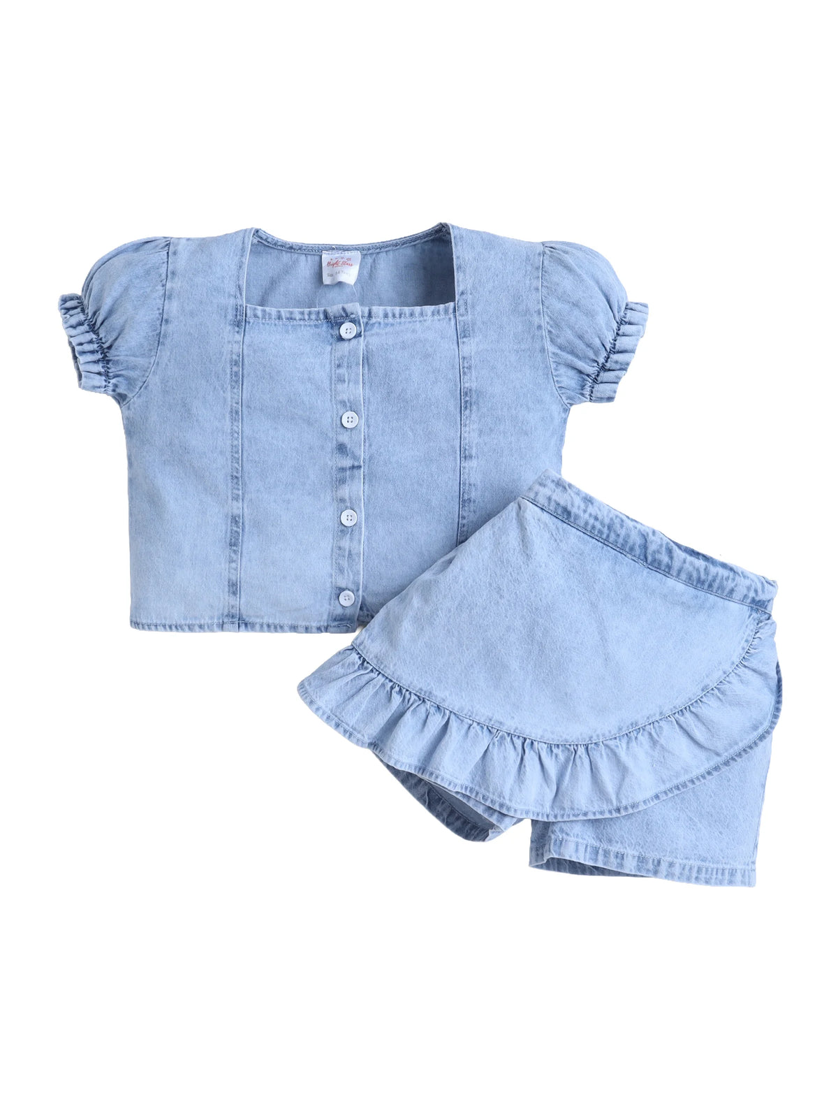 Girls Top & Skort Co-ord Set, Puff Sleeve Wrap Skort Party & Casual Clothing Set