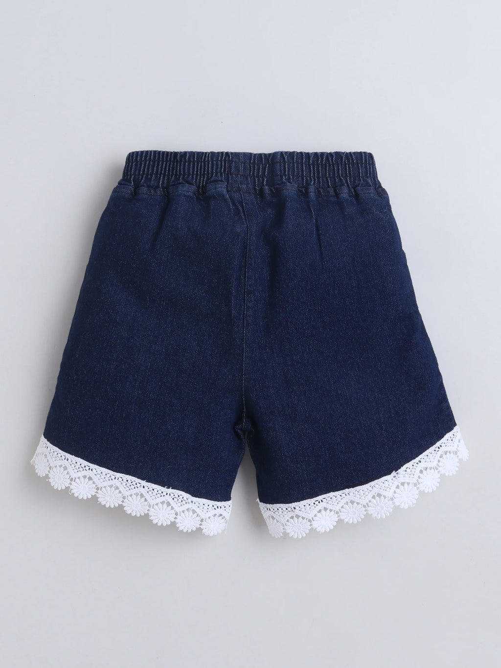Girls Co-ord Set Denim Front Open Sleeveless Top with Lace Trim Shorts