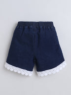 Girls Co-ord Set Denim Front Open Sleeveless Top with Lace Trim Shorts