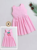 Girls Cotton Stripe Dress with Cute Strawberry Embroidery Patch on Back Casual Summer Dress