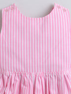 Girls Cotton Stripe Dress with Cute Strawberry Embroidery Patch on Back Casual Summer Dress