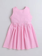 Girls Cotton Stripe Dress with Cute Strawberry Embroidery Patch on Back Casual Summer Dress