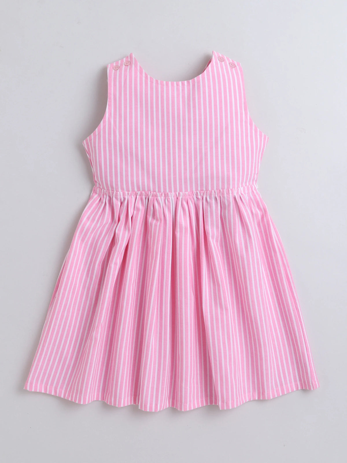 Girls Cotton Stripe Dress with Cute Strawberry Embroidery Patch on Back Casual Summer Dress