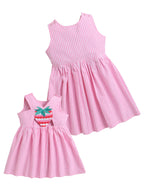 Girls Cotton Stripe Dress with Cute Strawberry Embroidery Patch on Back Casual Summer Dress