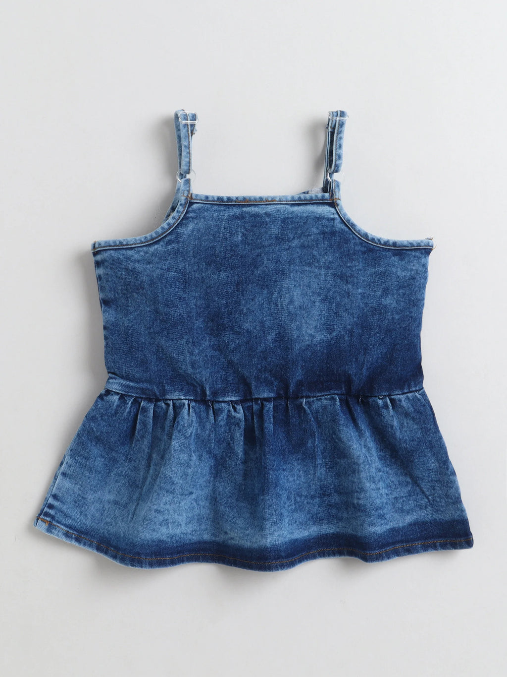 Bright Stars KIDSWEAR Cloud Washed Denim Co-Ord Skort Set, Ruffled Strap Top With Skorts And Big Bow - Blue