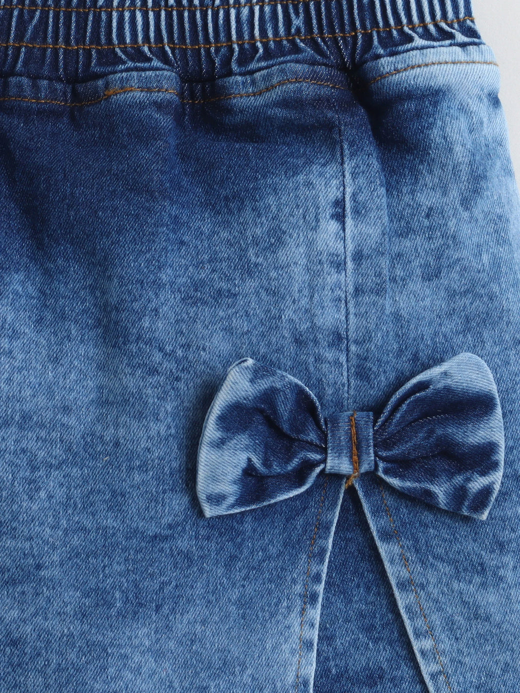 Bright Stars KIDSWEAR Cloud Washed Denim Co-Ord Skort Set, Ruffled Strap Top With Skorts And Big Bow - Blue