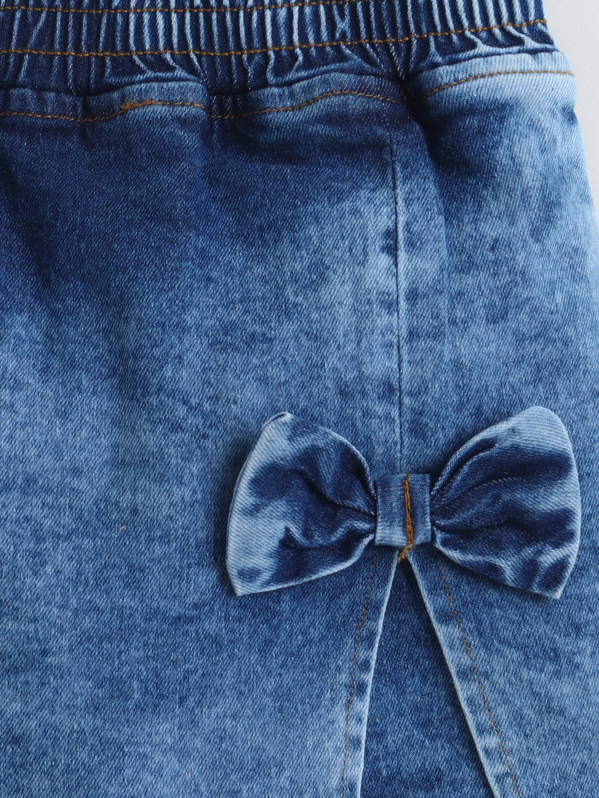 Bright Stars KIDSWEAR Cloud Washed Denim Co-Ord Skort Set, Ruffled Strap Top With Skorts And Big Bow - Blue