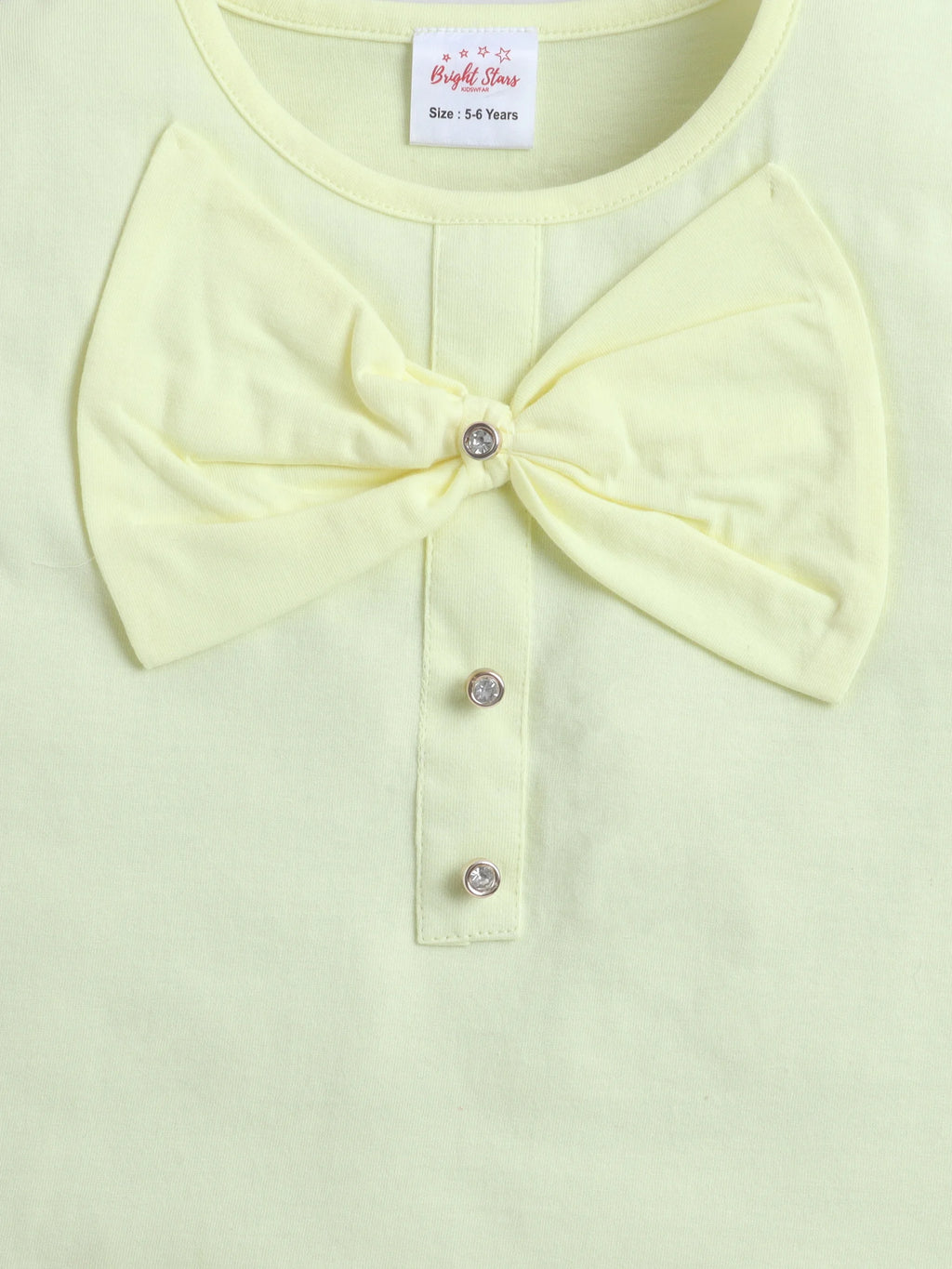 Bright Stars KIDSWEAR Cotton Single Jersey Sleeveless Top With Bow And Denim Pearl Embellished Skorts Set - Yellow