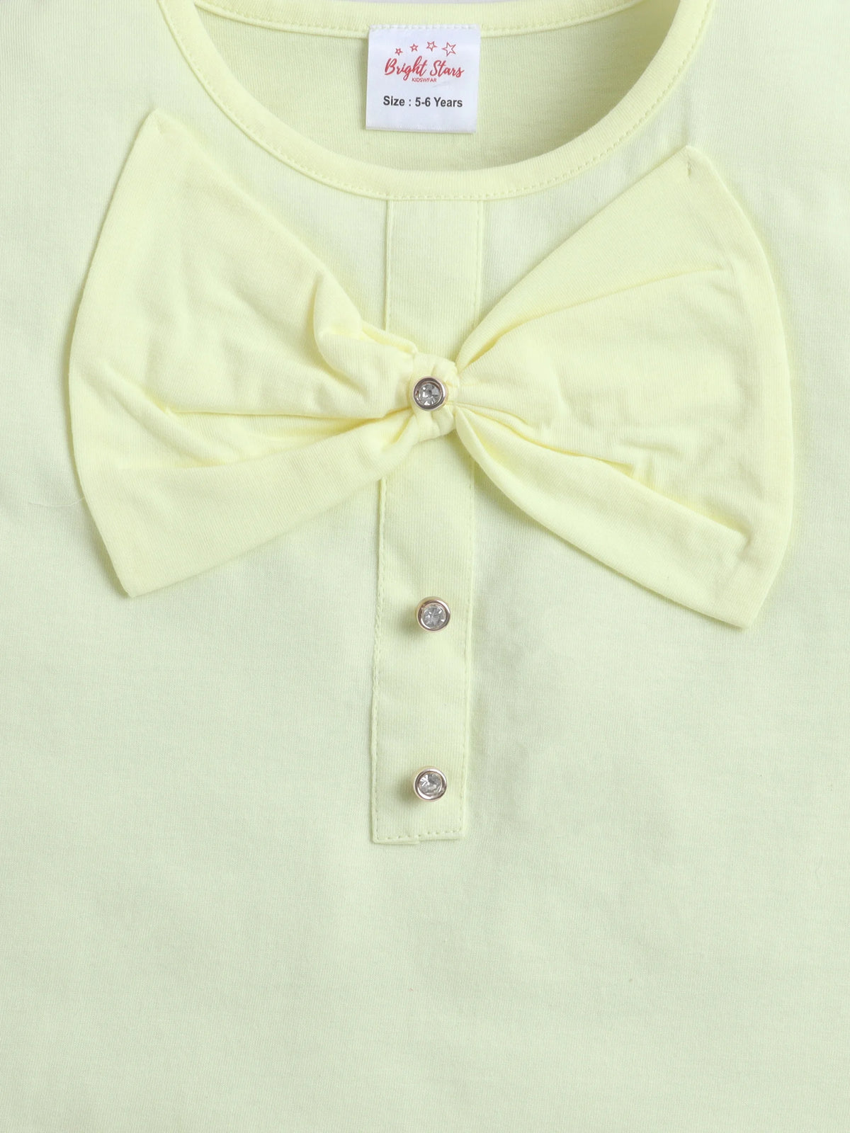 Bright Stars KIDSWEAR Cotton Single Jersey Sleeveless Top With Bow And Denim Pearl Embellished Skorts Set - Yellow