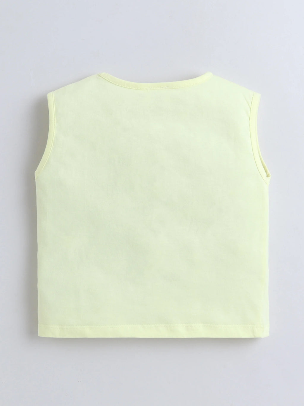 Bright Stars KIDSWEAR Cotton Single Jersey Sleeveless Top With Bow And Denim Pearl Embellished Skorts Set - Yellow