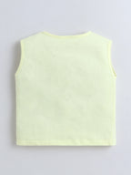 Bright Stars KIDSWEAR Cotton Single Jersey Sleeveless Top With Bow And Denim Pearl Embellished Skorts Set - Yellow
