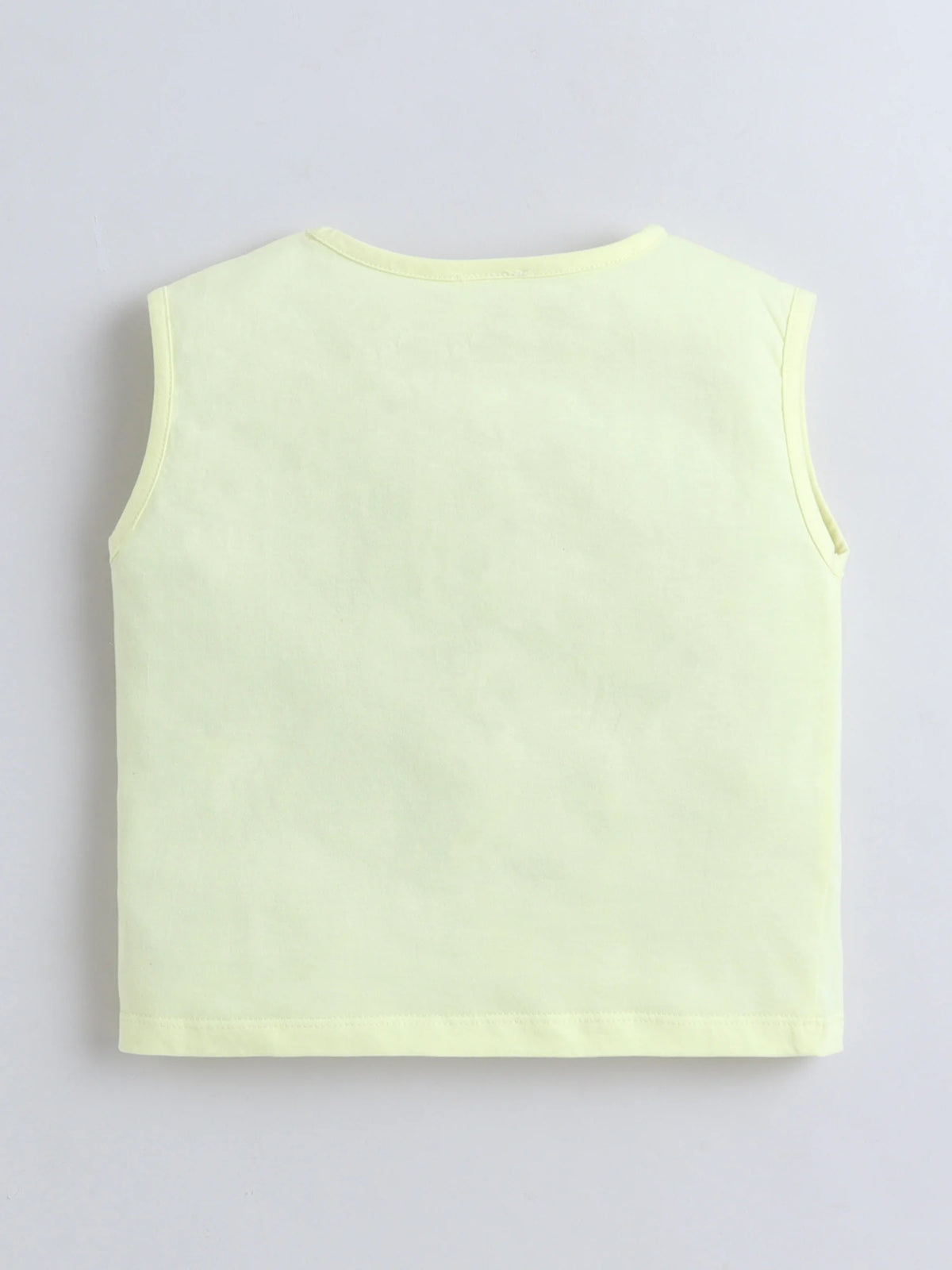 Bright Stars KIDSWEAR Cotton Single Jersey Sleeveless Top With Bow And Denim Pearl Embellished Skorts Set - Yellow