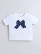 Girls Co-ord Set Waffle Knit Tshirt with Cloud Washed Denim Skorts Clothing Set