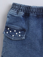 Girls Co-ord Set Waffle Knit Tshirt with Cloud Washed Denim Skorts Clothing Set