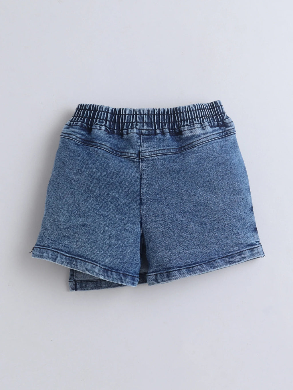 Girls Co-ord Set Waffle Knit Tshirt with Cloud Washed Denim Skorts Clothing Set