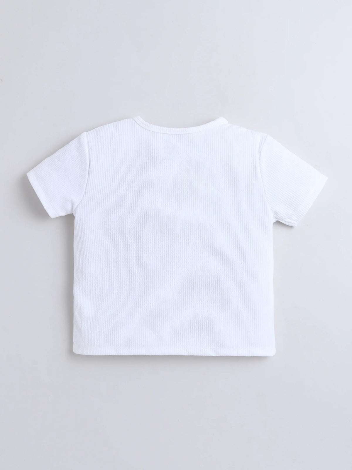 Girls Co-ord Set Waffle Knit Tshirt with Cloud Washed Denim Skorts Clothing Set