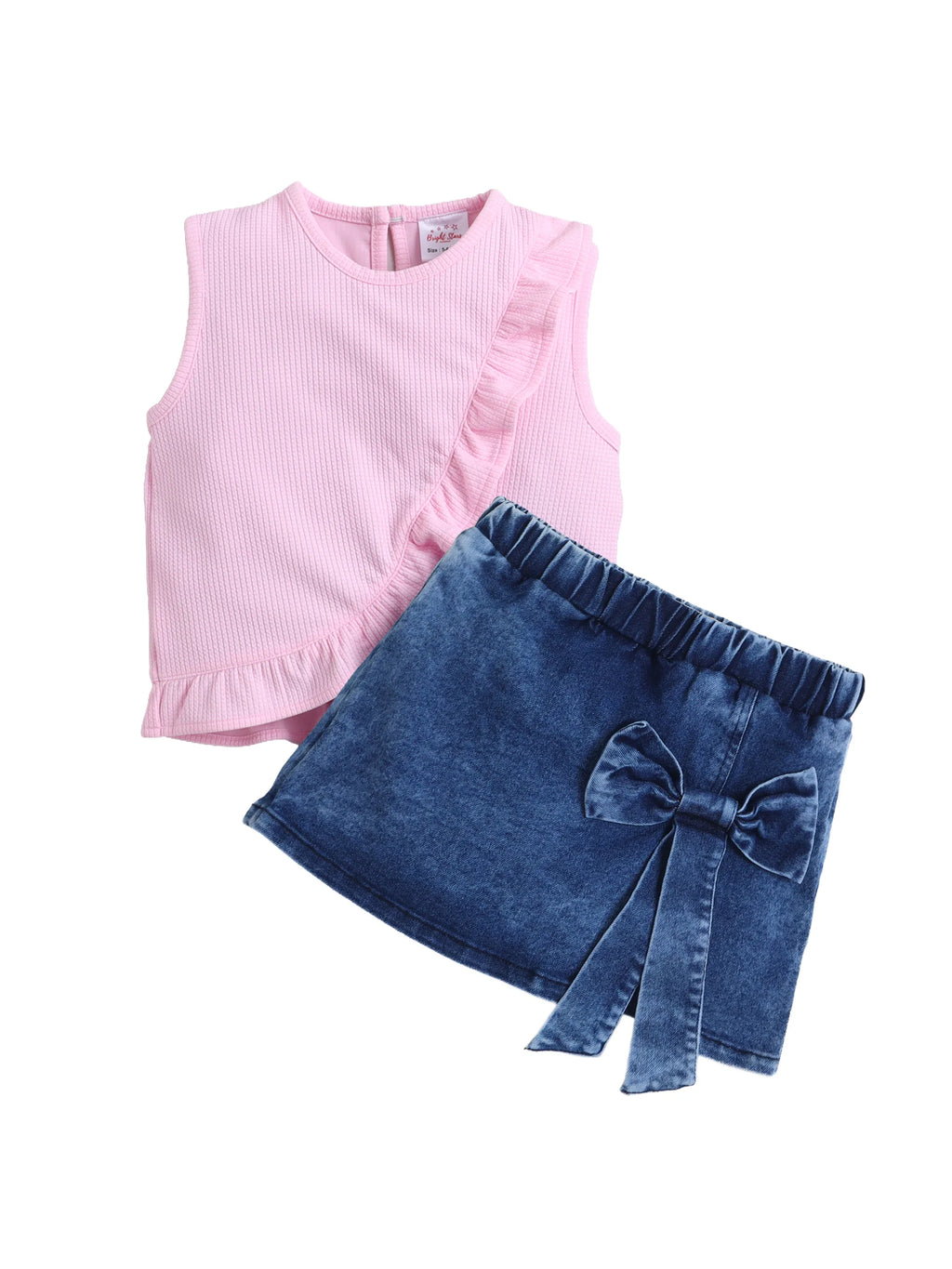 Girls Top & Skort Co-ord Set, Sleeveless Top & Denim Wrap Skort, Casual Clothing Set