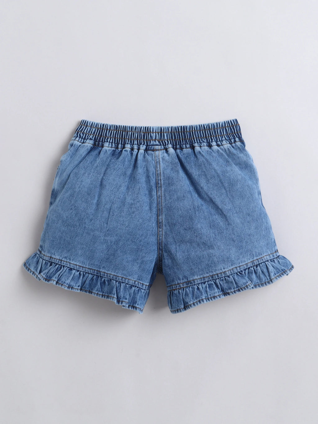 Girls Co-ord Set Cotton Top with Cloud Washed Denim Heart Shorts Clothing Set