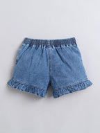 Girls Co-ord Set Cotton Top with Cloud Washed Denim Heart Shorts Clothing Set