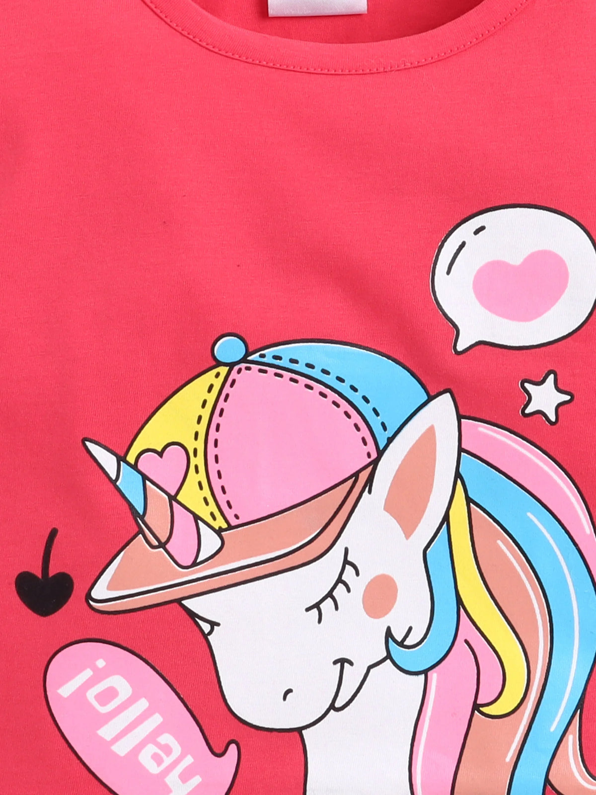 Bright Stars KIDSWEAR Cotton Single Jersey Sleeveless Unicorn Printed Tee With Denim Frey Shorts And Heart Shape Bag