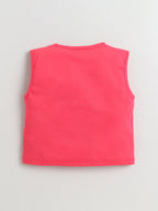 Bright Stars KIDSWEAR Cotton Single Jersey Sleeveless Unicorn Printed Tee With Denim Frey Shorts And Heart Shape Bag