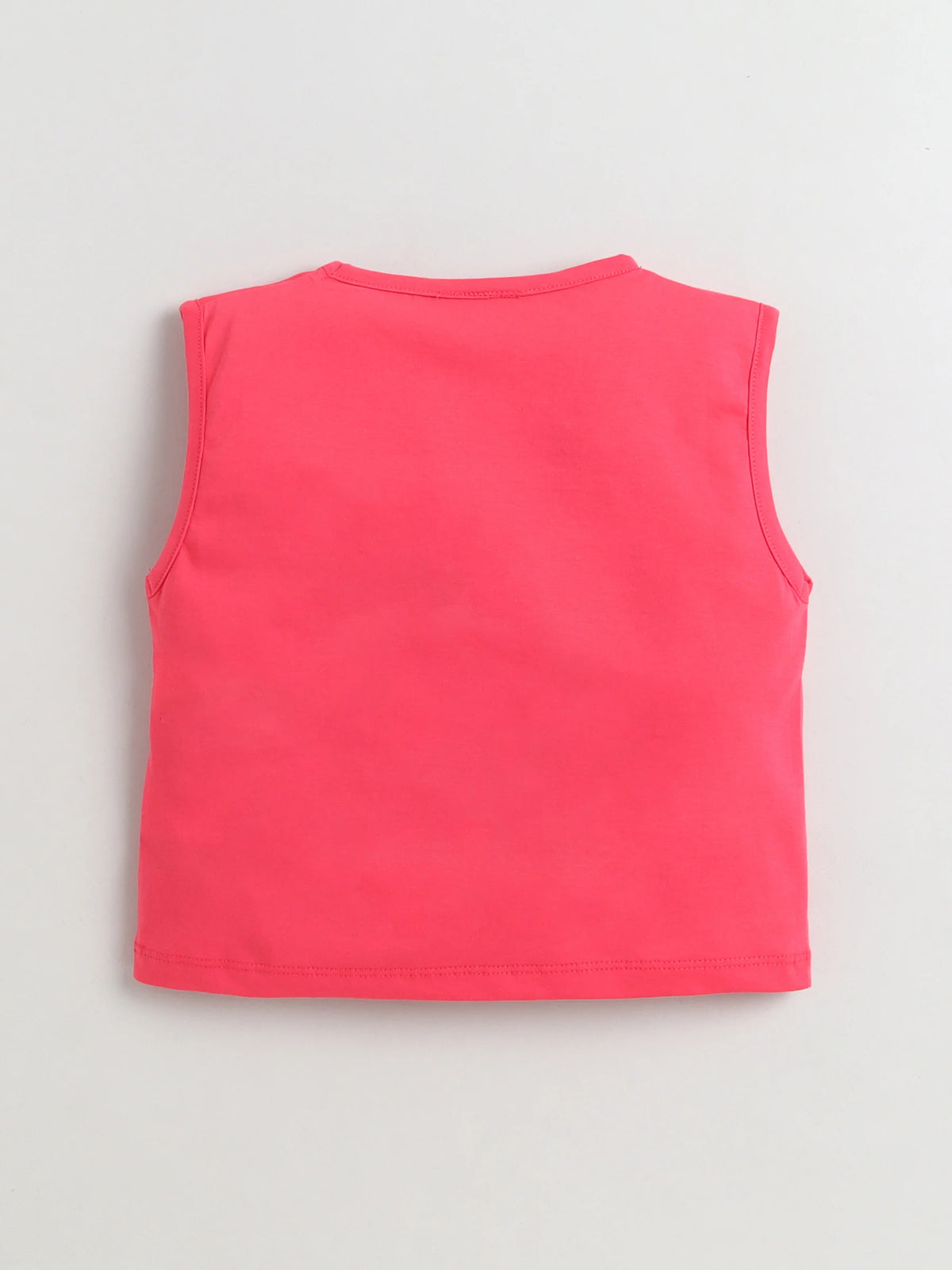 Bright Stars KIDSWEAR Cotton Single Jersey Sleeveless Unicorn Printed Tee With Denim Frey Shorts And Heart Shape Bag