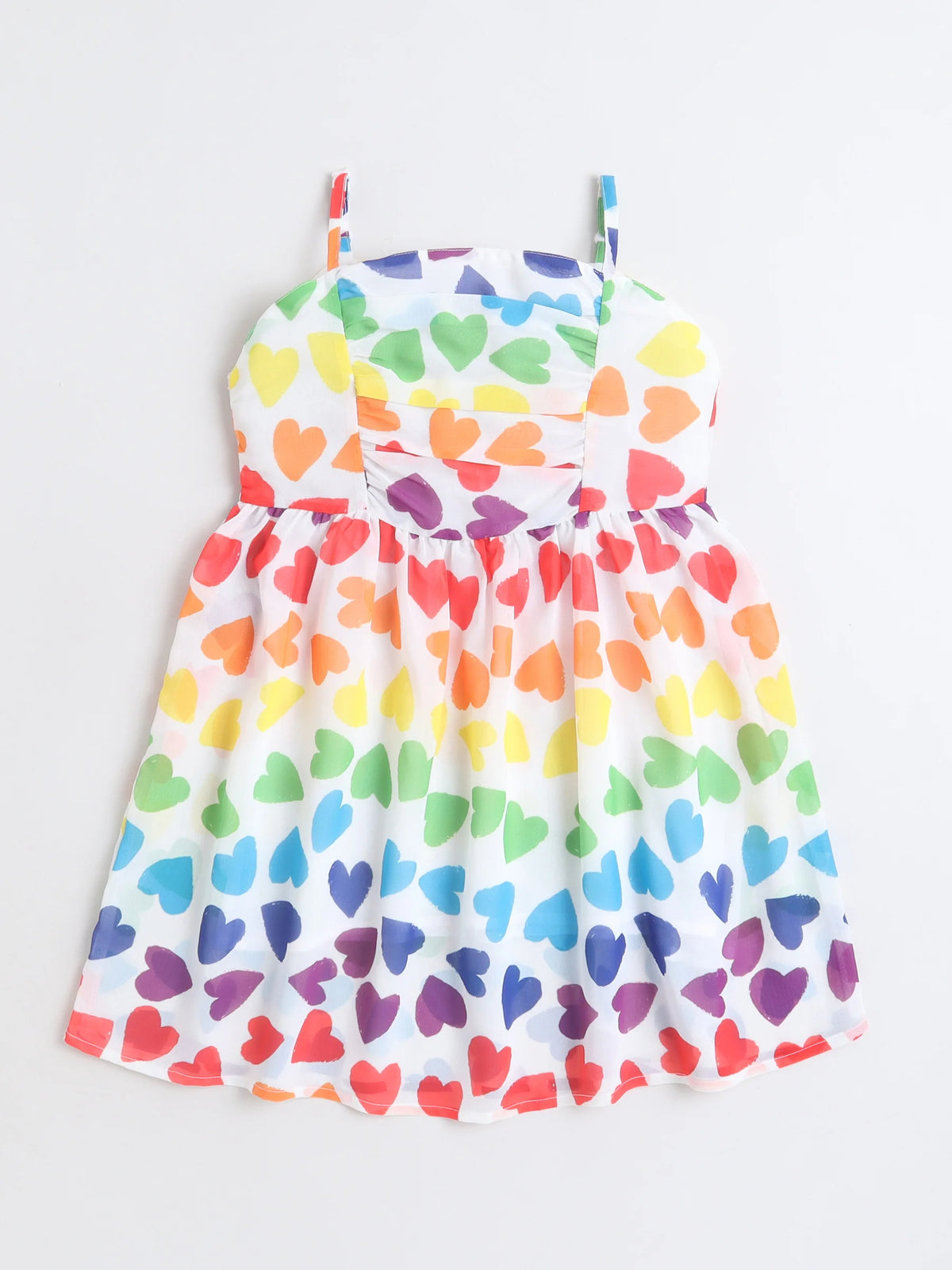 Girls Heart Printed Strap Dress with Sleeveless Embroidered Denim Jacket
