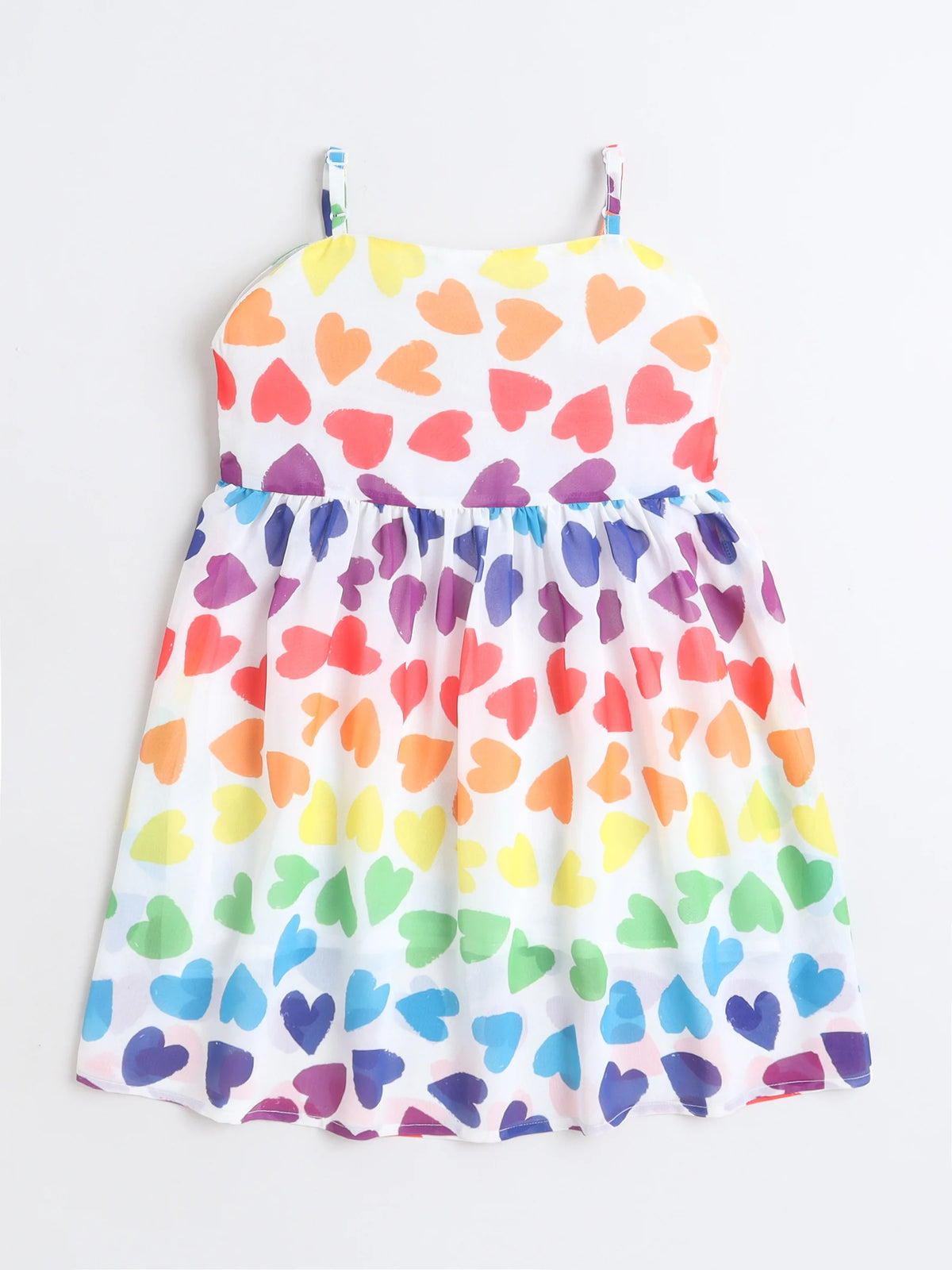 Girls Heart Printed Strap Dress with Sleeveless Embroidered Denim Jacket