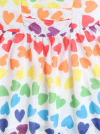 Girls Heart Printed Strap Dress with Sleeveless Embroidered Denim Jacket