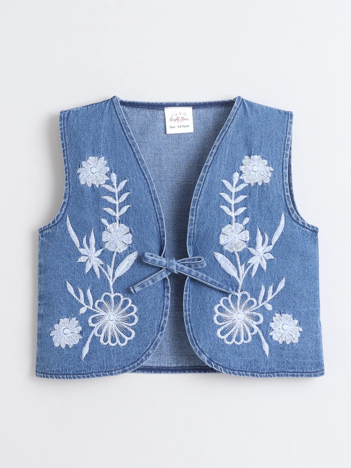Girls Heart Printed Strap Dress with Sleeveless Embroidered Denim Jacket