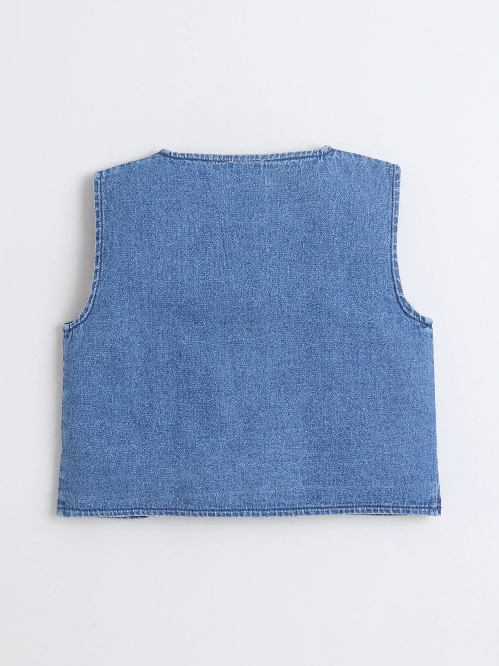 Girls Heart Printed Strap Dress with Sleeveless Embroidered Denim Jacket
