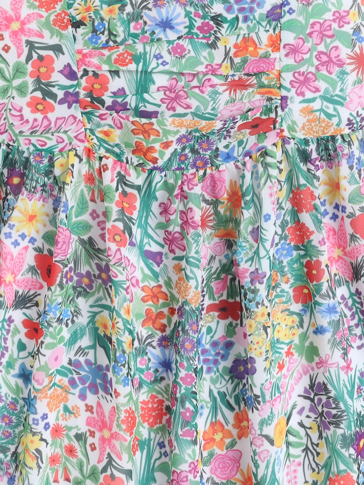 Girls Floral Printed Strap Dress with Blue Sleeveless Embroidered Denim Jacket