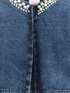 Bright Stars KIDSWEAR Strap Dress & Denim Pearl Embellished Crop Length Full Sleeves Jacket