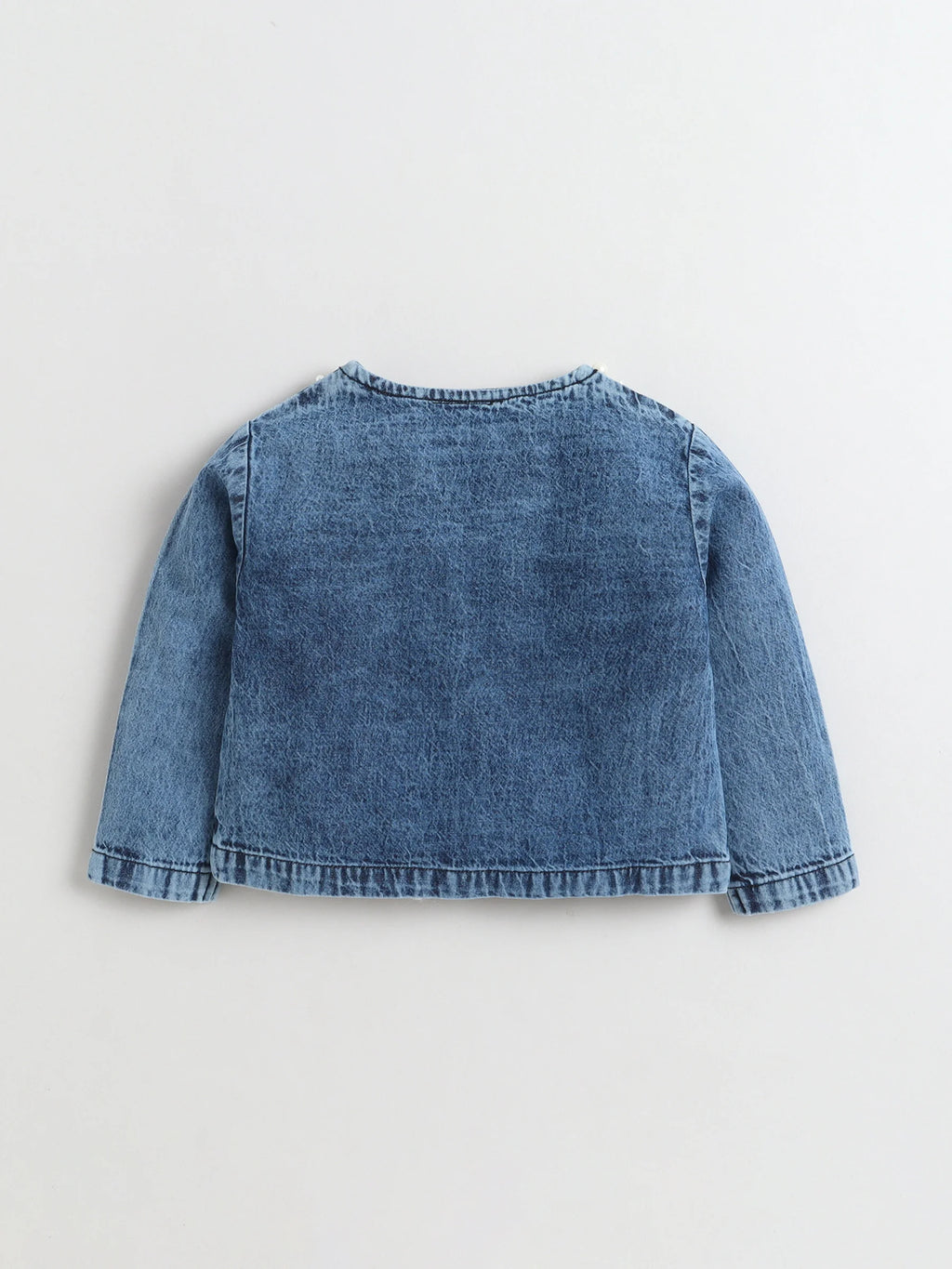 Bright Stars KIDSWEAR Strap Dress & Denim Pearl Embellished Crop Length Full Sleeves Jacket