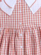 Girls Cotton Front Gingham Dress with Scallop Embroidery Collar Detailing, Casual Summer Frock