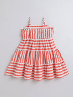 Girls Striped Cotton Fit and Flare Dress Stylish Casual Party Outfit for Kids