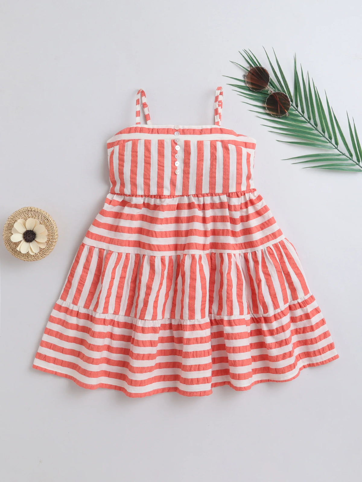 Girls Striped Cotton Fit and Flare Dress Stylish Casual Party Outfit for Kids