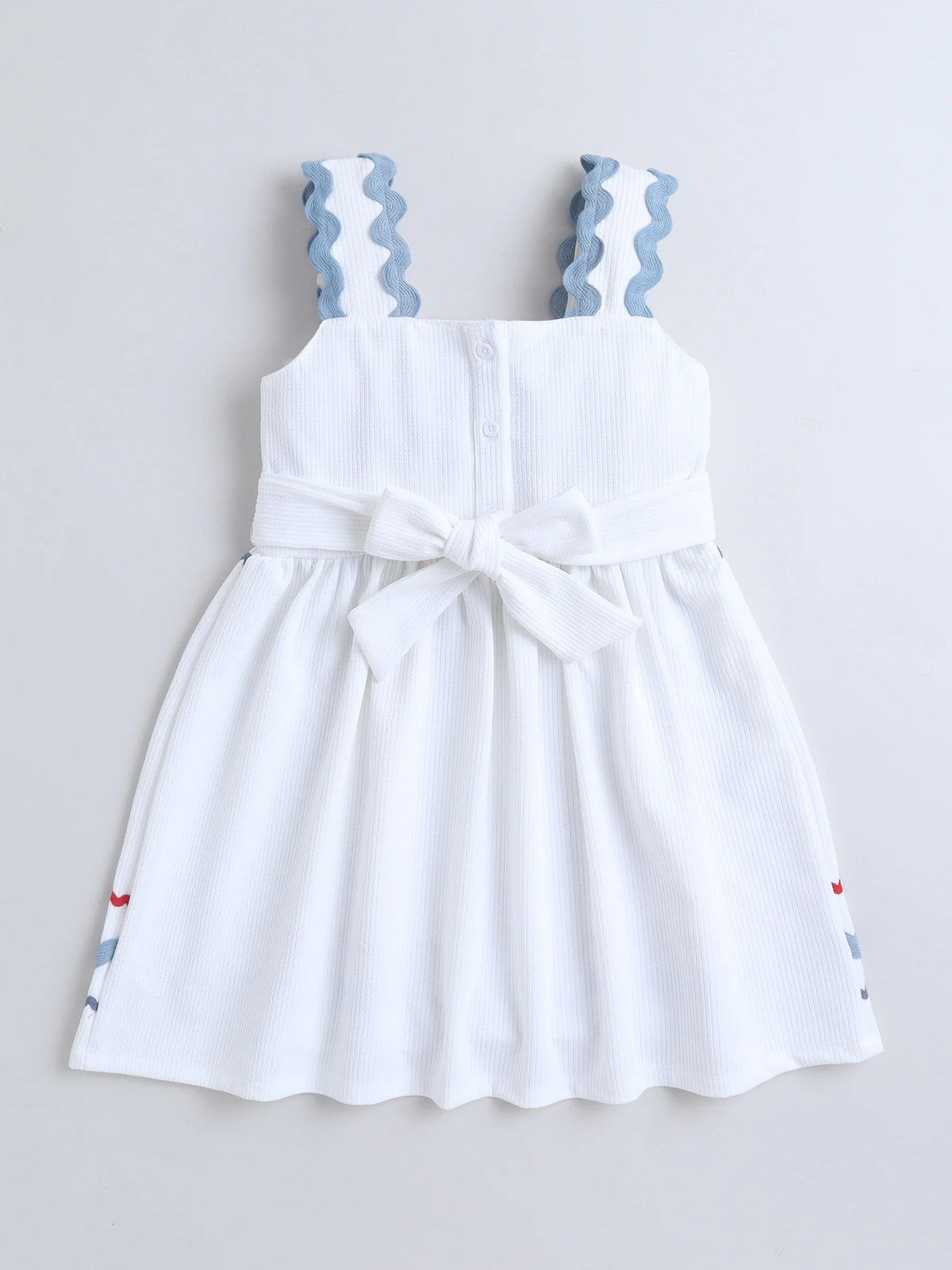 Girls Sleeveless Textured Casual  Summer Dress with Ric-Rac Detailing