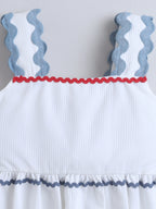 Girls Sleeveless Textured Casual  Summer Dress with Ric-Rac Detailing