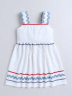 Girls Sleeveless Textured Casual  Summer Dress with Ric-Rac Detailing