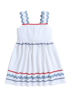 Girls Sleeveless Textured Casual  Summer Dress with Ric-Rac Detailing