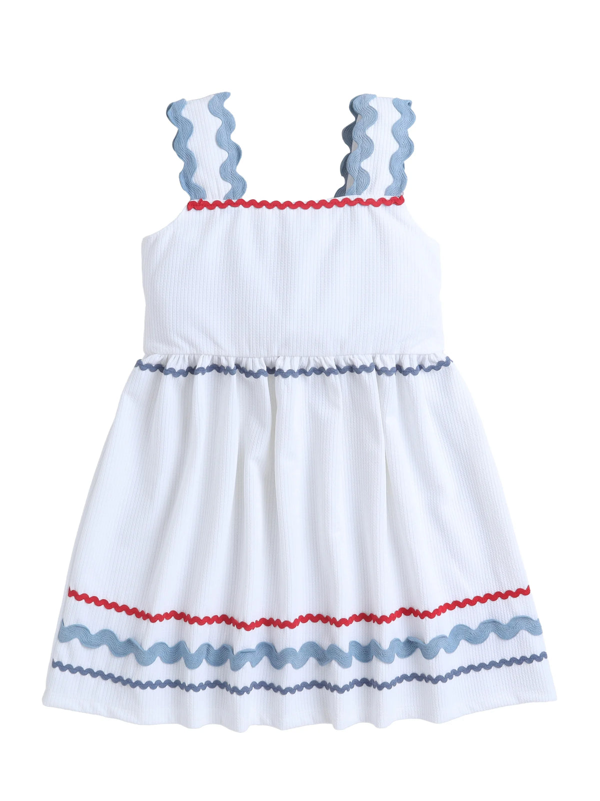 Girls Sleeveless Textured Casual  Summer Dress with Ric-Rac Detailing