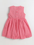 Girl's Cotton Checks Balloon Dress With Embroidery Applique and Lining
