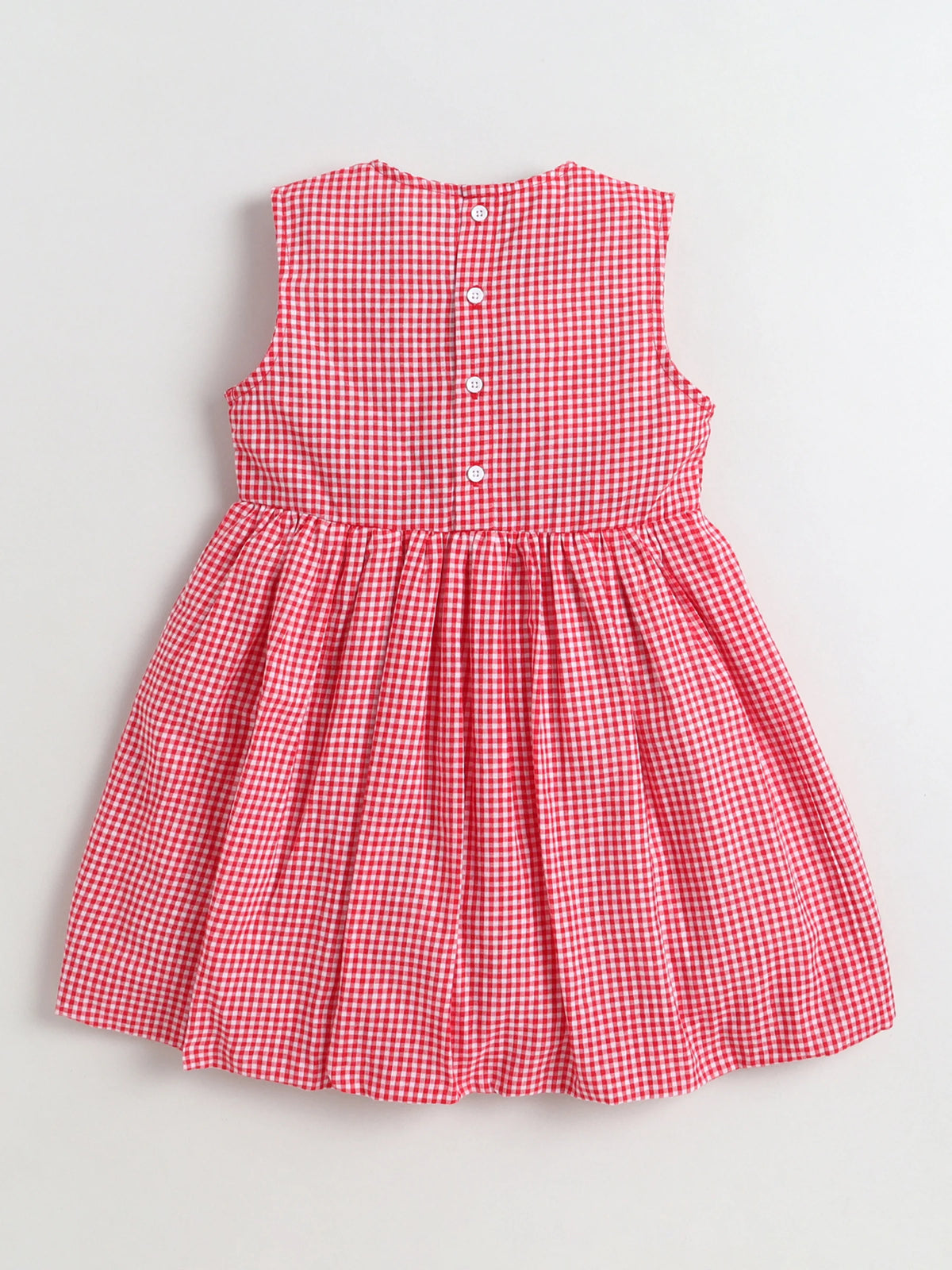 Girl's Cotton Checks Balloon Dress With Embroidery Applique and Lining