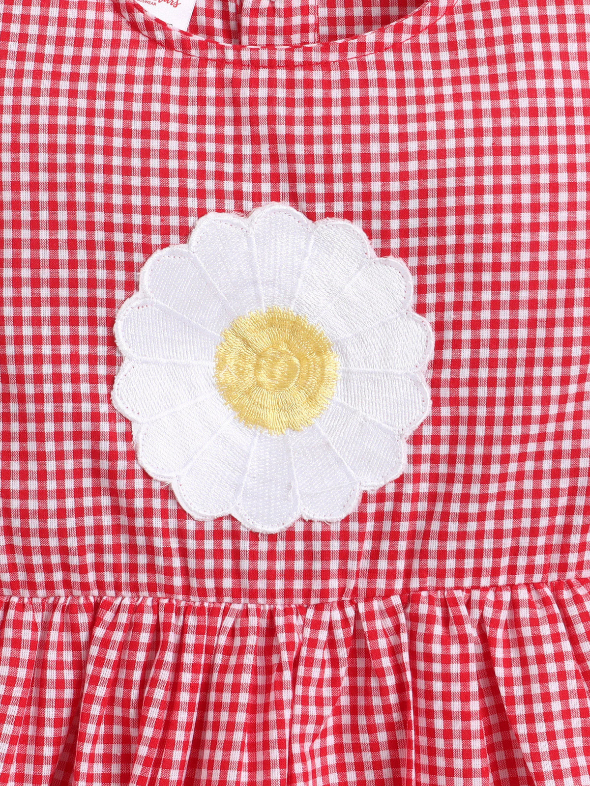 Girl's Cotton Checks Balloon Dress With Embroidery Applique and Lining
