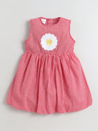 Girl's Cotton Checks Balloon Dress With Embroidery Applique and Lining