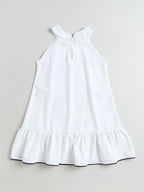 Girls Casual Textured Dress with Contrast Bow Appliqu√© For Summer