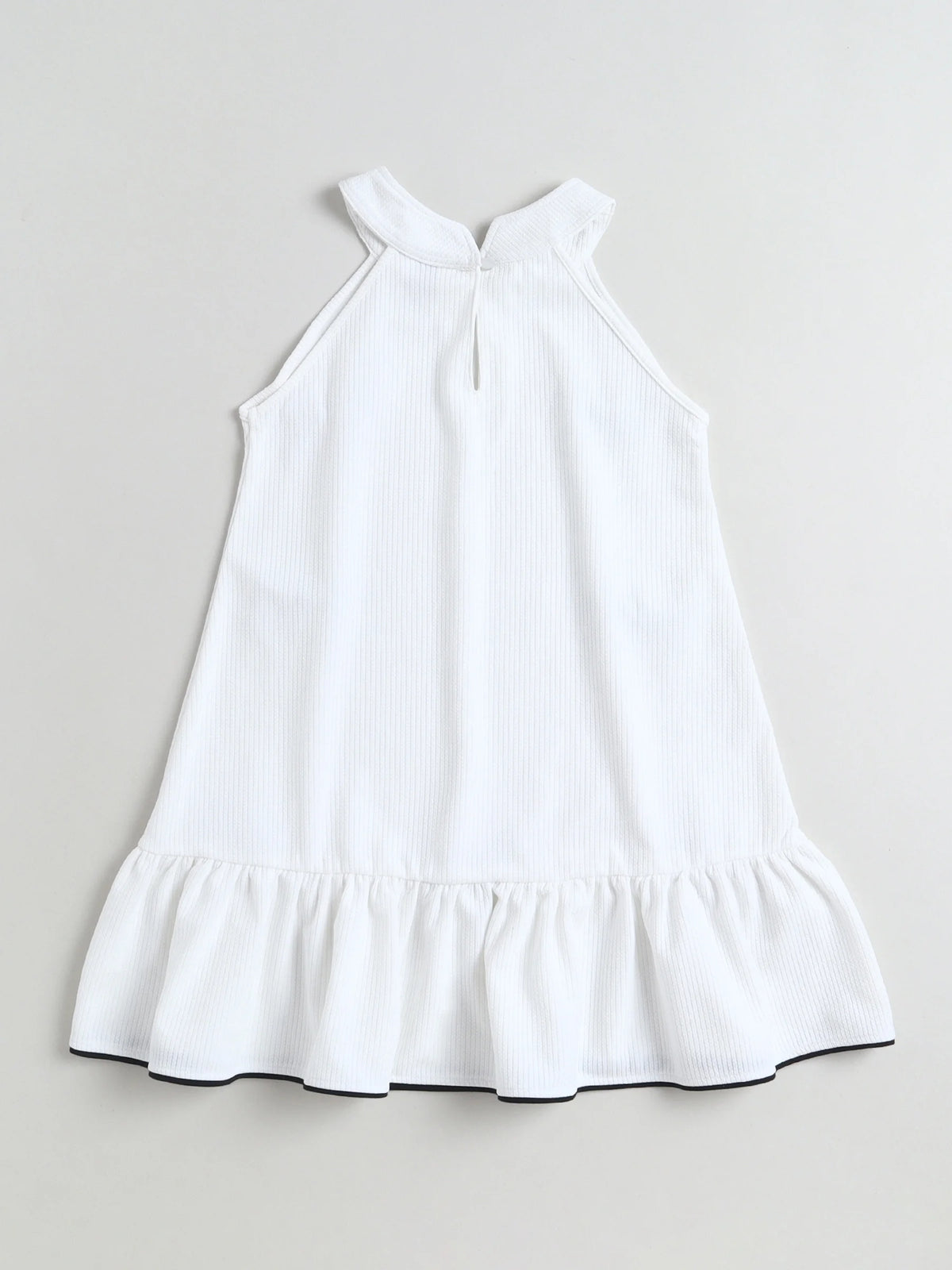 Girls Casual Textured Dress with Contrast Bow Appliqu√© For Summer