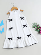 Girls Casual Textured Dress with Contrast Bow Appliqu√© For Summer